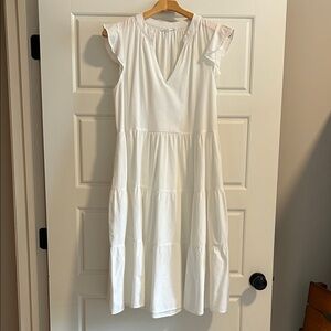 Chic White Flutter Sleeve Midi Dress